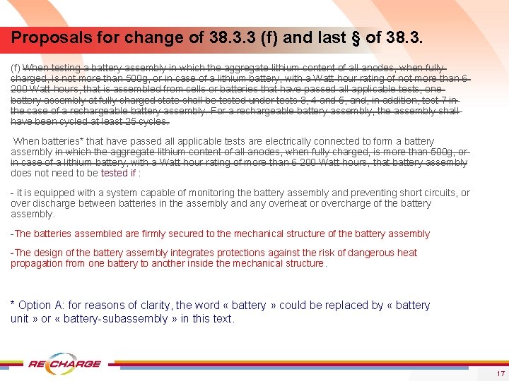 Proposals for change of 38. 3. 3 (f) and last § of 38. 3.