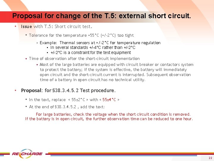 Proposal for change of the T. 5: external short circuit. • Issue with T.