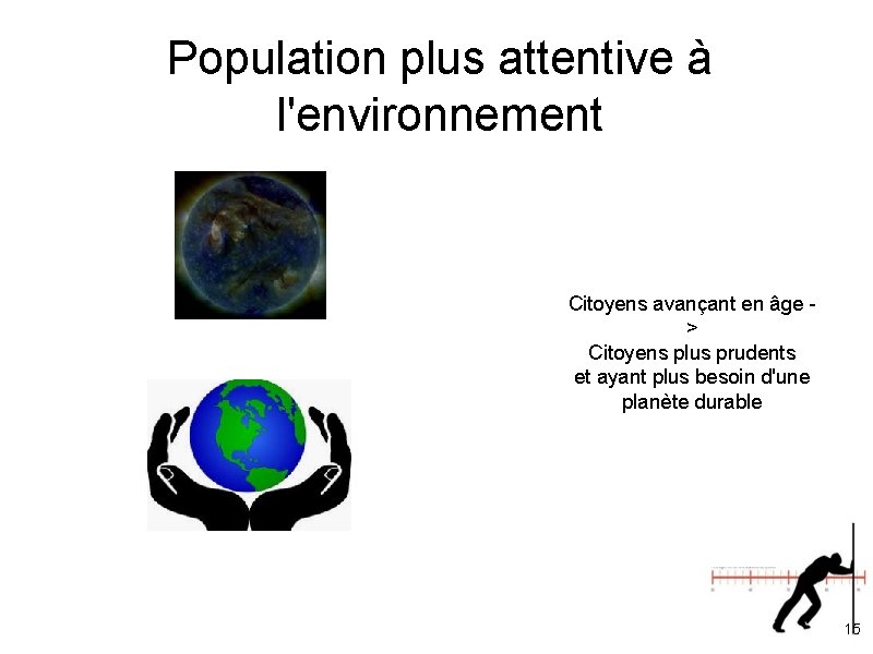 Population plus attentive à l'environnement Citoyens avançant en âge > Citoyens plus prudents et