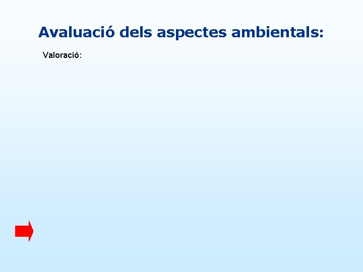 Avaluació dels aspectes ambientals: Valoració: 