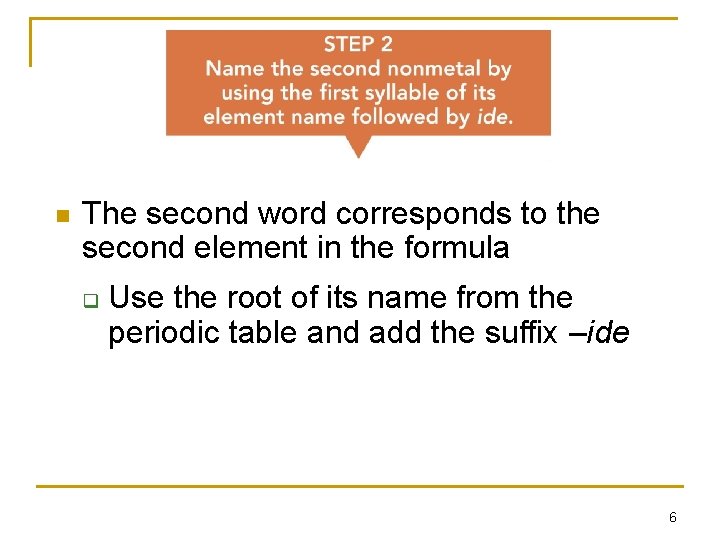 n The second word corresponds to the second element in the formula q Use