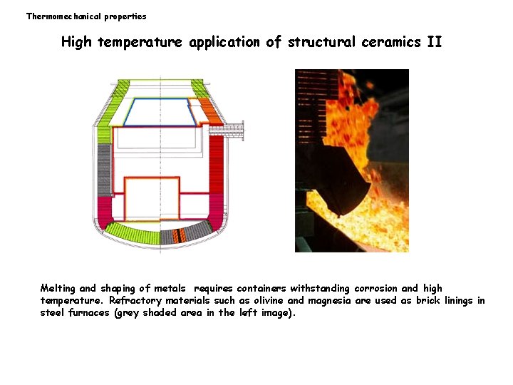 Thermomechanical properties High temperature application of structural ceramics II Melting and shaping of metals