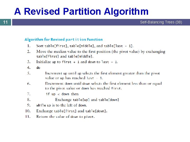 A Revised Partition Algorithm 11 Self-Balancing Trees (38) 