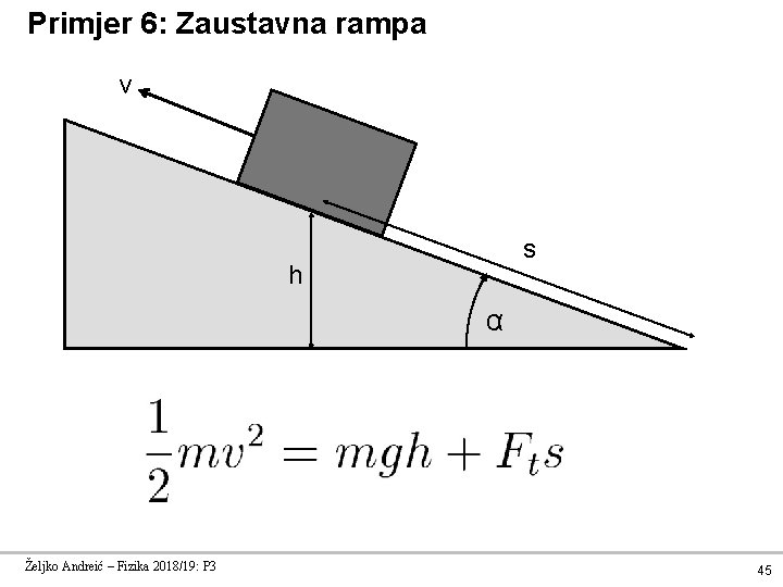 Primjer 6: Zaustavna rampa v s h α Željko Andreić – Fizika 2018/19: P