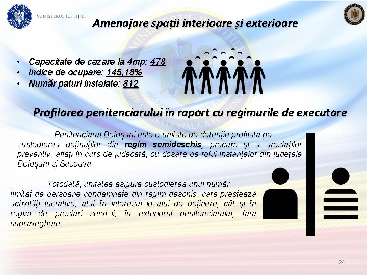 Amenajare spații interioare și exterioare • Capacitate de cazare la 4 mp: 478 •