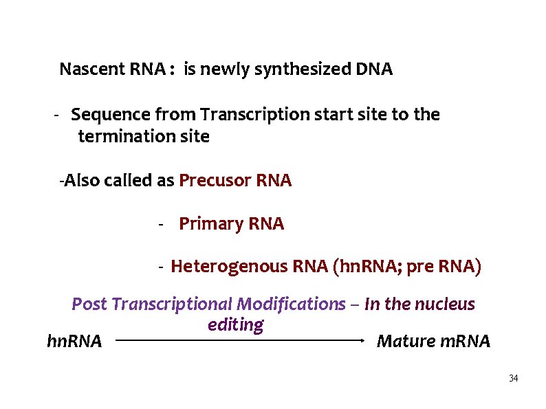 Nascent RNA : is newly synthesized DNA - Sequence from Transcription start site to