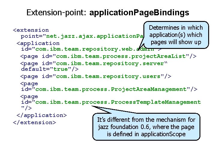 Extension-point: application. Page. Bindings Determines in which <extension application(s) which point="net. jazz. ajax. application.