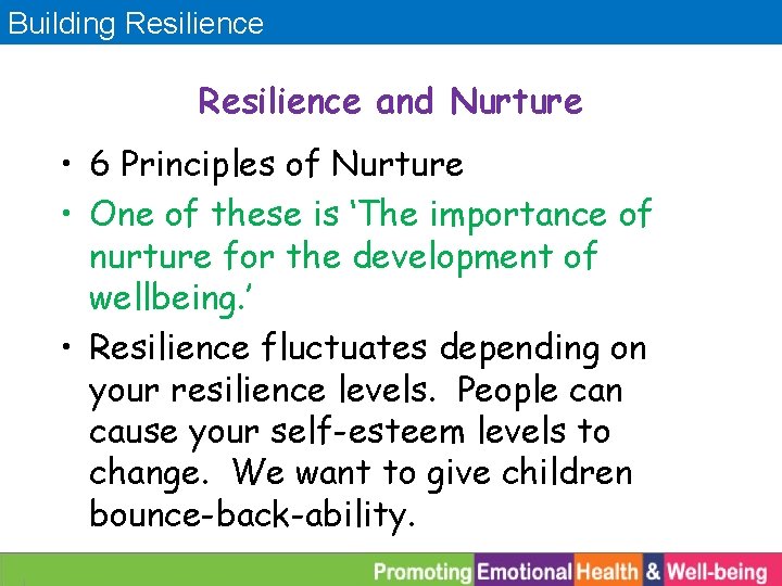 Building Resilience and Nurture • 6 Principles of Nurture • One of these is