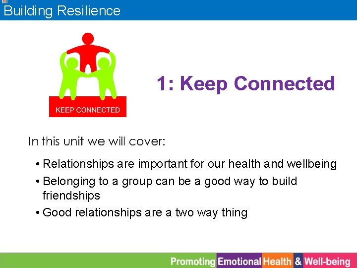 Building Resilience 1: Keep Connected • Relationships are important for our health and wellbeing