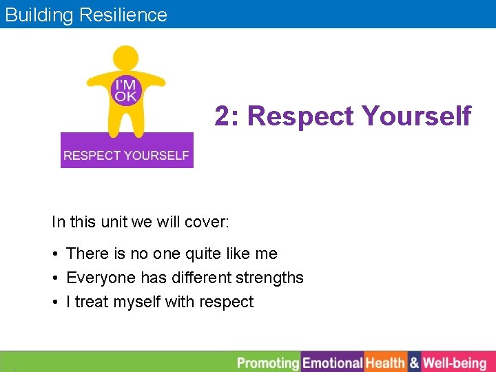 Building Resilience 2: Respect Yourself In this unit we will cover: • There is