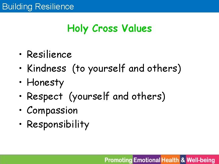 Building Resilience Holy Cross Values • • • Resilience Kindness (to yourself and others)
