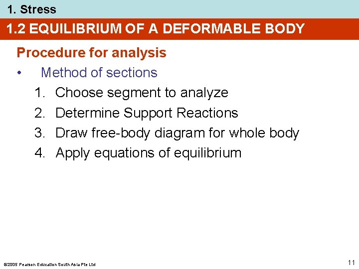 1. Stress 1. 2 EQUILIBRIUM OF A DEFORMABLE BODY Procedure for analysis • Method
