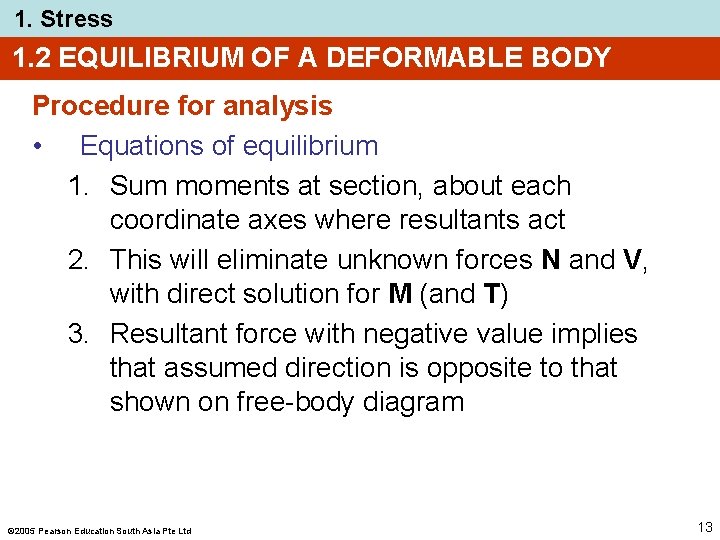 1. Stress 1. 2 EQUILIBRIUM OF A DEFORMABLE BODY Procedure for analysis • Equations