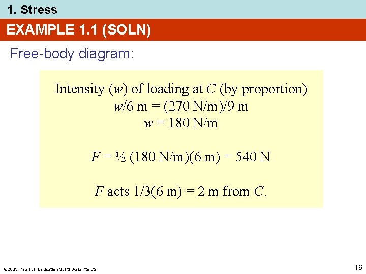 1. Stress EXAMPLE 1. 1 (SOLN) Free-body diagram: Intensity (w) of loading at C