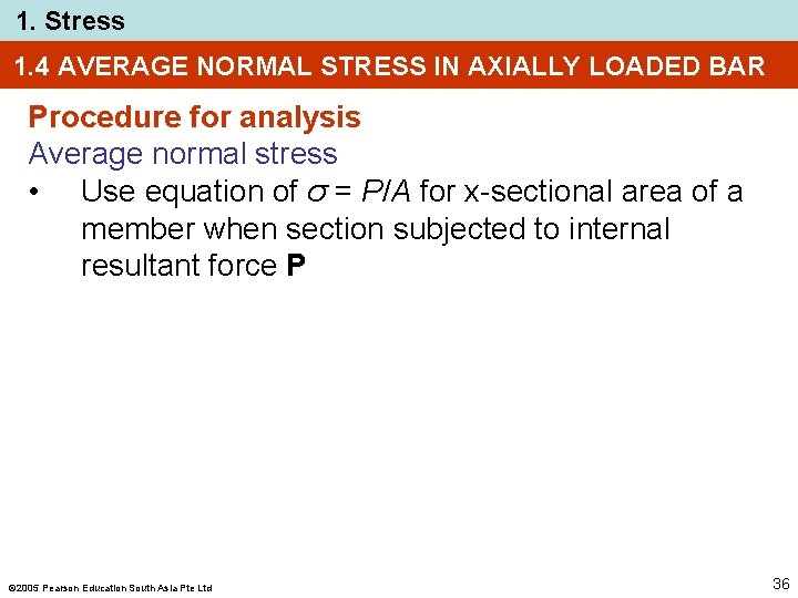 1. Stress 1. 4 AVERAGE NORMAL STRESS IN AXIALLY LOADED BAR Procedure for analysis