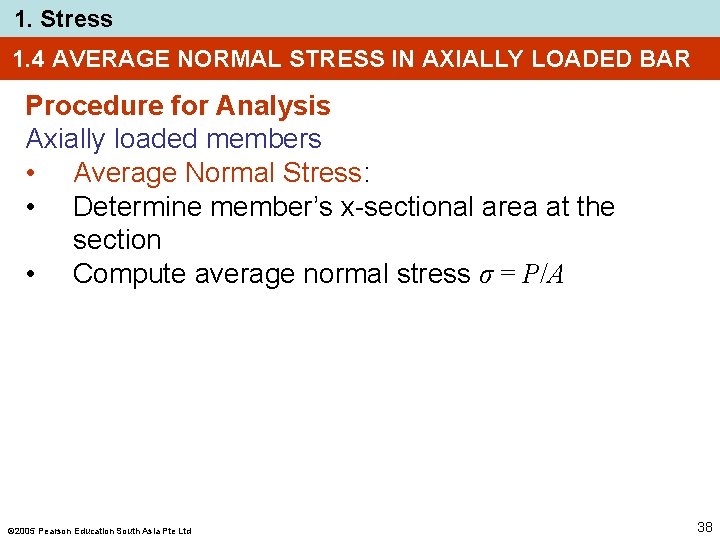 1. Stress 1. 4 AVERAGE NORMAL STRESS IN AXIALLY LOADED BAR Procedure for Analysis