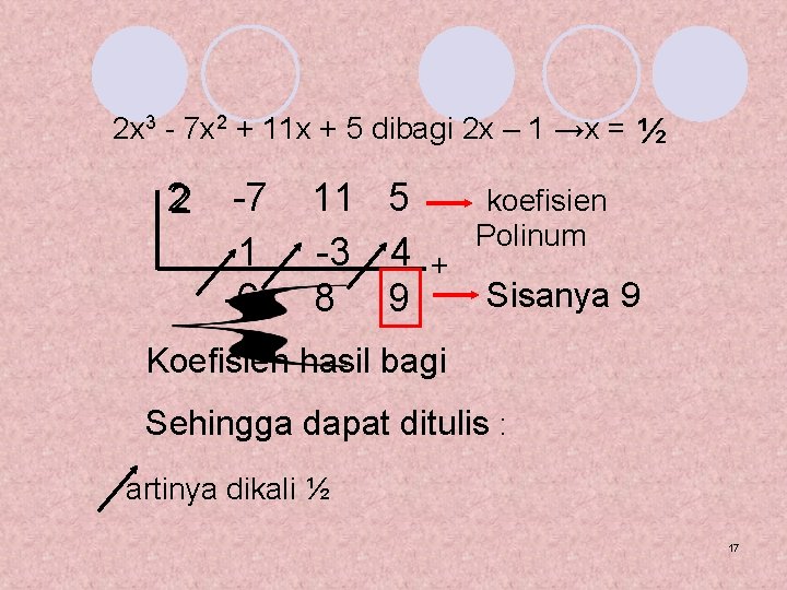 2 x 3 - 7 x 2 + 11 x + 5 dibagi 2