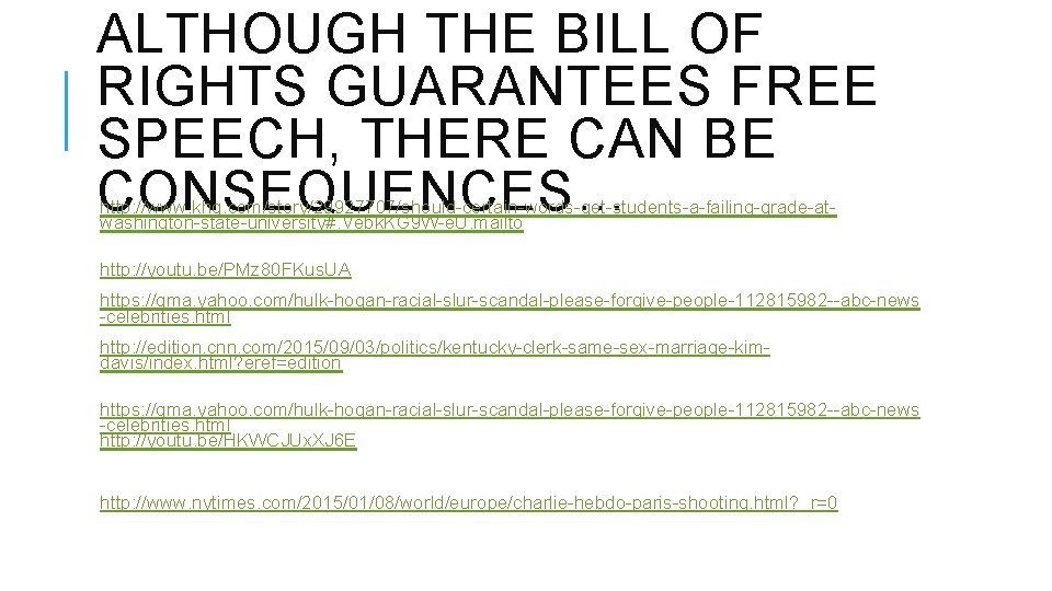 ALTHOUGH THE BILL OF RIGHTS GUARANTEES FREE SPEECH, THERE CAN BE CONSEQUENCES… http: //www.