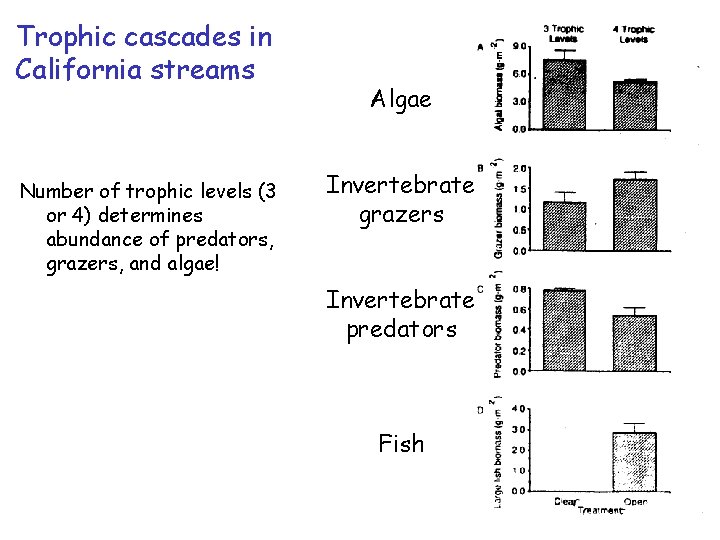 Trophic cascades in California streams Number of trophic levels (3 or 4) determines abundance