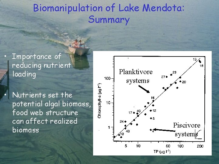 Biomanipulation of Lake Mendota: Summary • Importance of reducing nutrient loading • Nutrients set