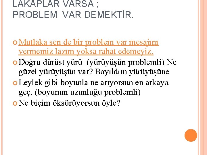 LAKAPLAR VARSA ; PROBLEM VAR DEMEKTİR. Mutlaka sen de bir problem var mesajını vermemiz
