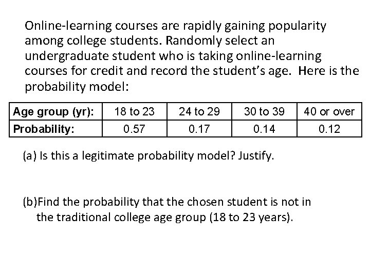 Online-learning courses are rapidly gaining popularity among college students. Randomly select an undergraduate student