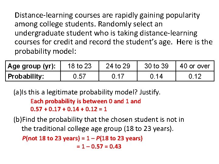 Distance-learning courses are rapidly gaining popularity among college students. Randomly select an undergraduate student