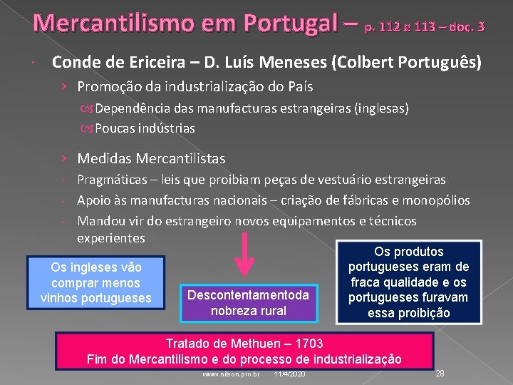 Mercantilismo em Portugal – p. 112 e 113 – doc. 3 Conde de Ericeira