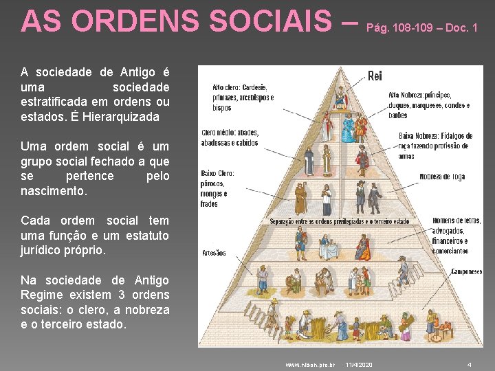 AS ORDENS SOCIAIS – Pág. 108 -109 – Doc. 1 A sociedade de Antigo