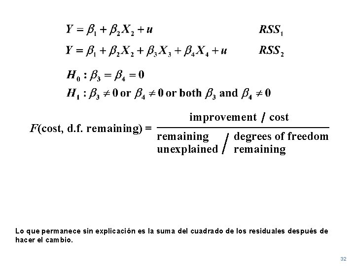 F(cost, d. f. remaining) = improvement remaining unexplained cost degrees of freedom remaining Lo