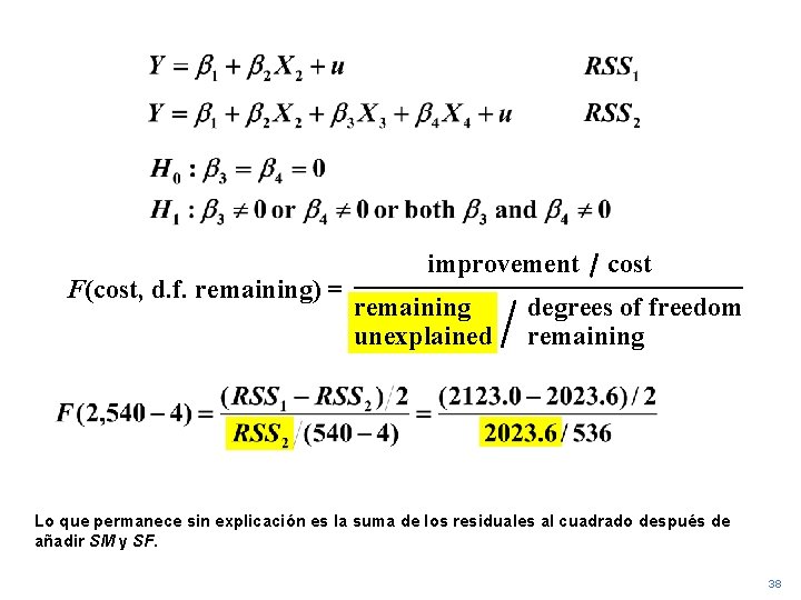 F(cost, d. f. remaining) = improvement remaining unexplained cost degrees of freedom remaining Lo