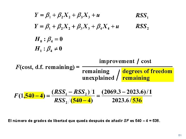 F(cost, d. f. remaining) = improvement remaining unexplained cost degrees of freedom remaining El