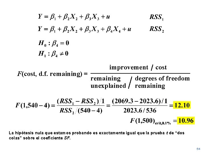 F(cost, d. f. remaining) = improvement remaining unexplained cost degrees of freedom remaining La