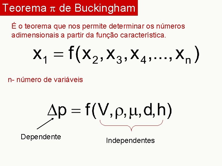 Teorema p de Buckingham É o teorema que nos permite determinar os números adimensionais