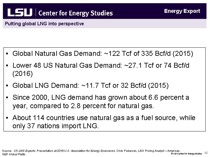 Energy Export Putting global LNG into perspective • Global Natural Gas Demand: ~122 Tcf