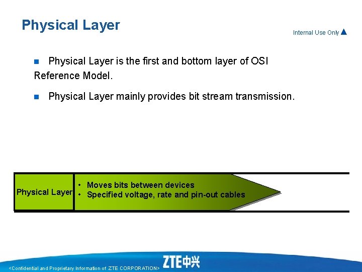 Physical Layer Internal Use Only▲ Physical Layer is the first and bottom layer of