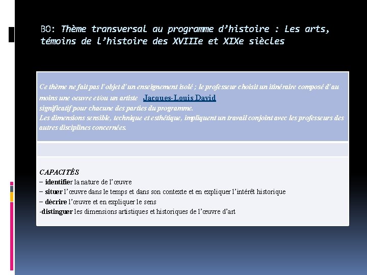 BO: Thème transversal au programme d’histoire : Les arts, témoins de l’histoire des XVIIIe