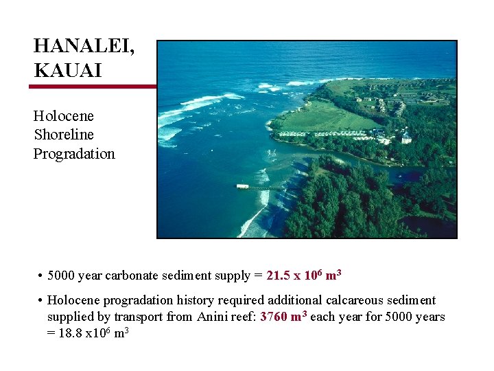 HANALEI, KAUAI Holocene Shoreline Progradation • 5000 year carbonate sediment supply = 21. 5
