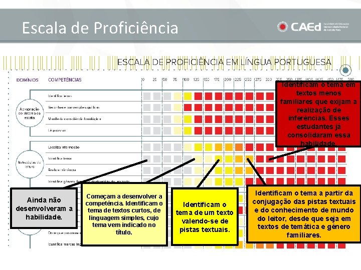 Escala de Proficiência Identificam o tema em textos menos familiares que exijam a realização