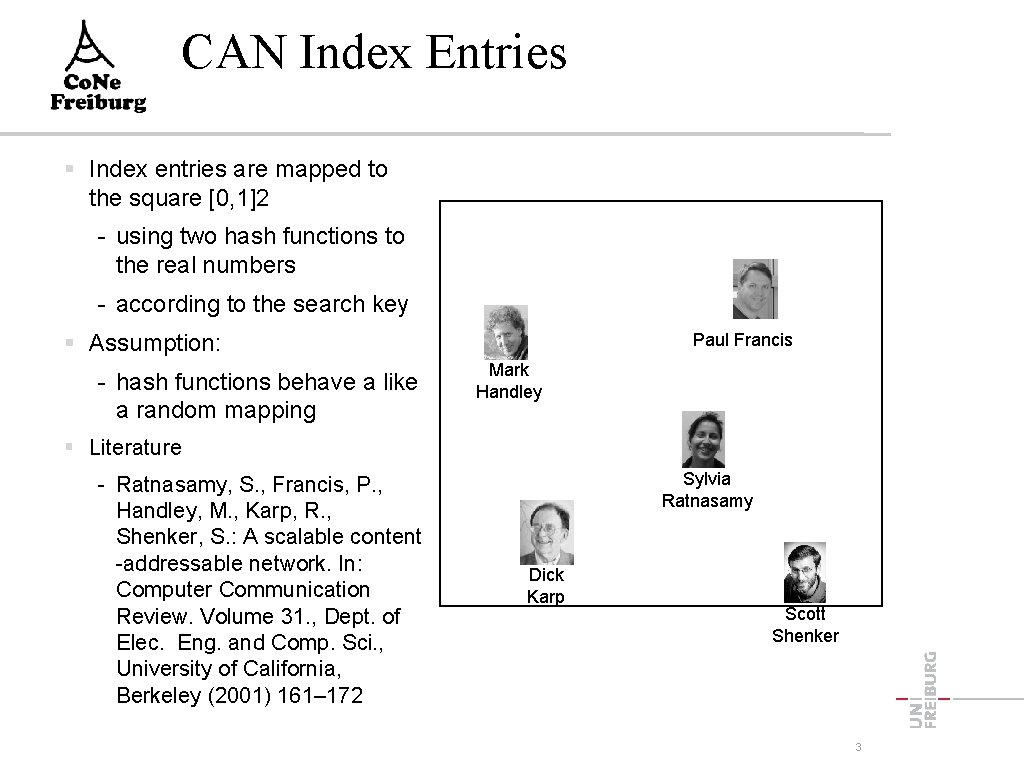 CAN Index Entries Index entries are mapped to the square [0, 1]2 - using