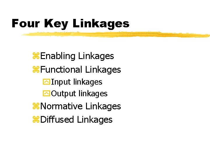 Four Key Linkages z. Enabling Linkages z. Functional Linkages y. Input linkages y. Output