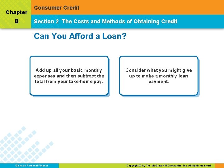 Chapter 8 Consumer Credit Section 2 The Costs and Methods of Obtaining Credit Can