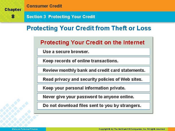 Chapter 8 Consumer Credit Section 3 Protecting Your Credit from Theft or Loss Protecting