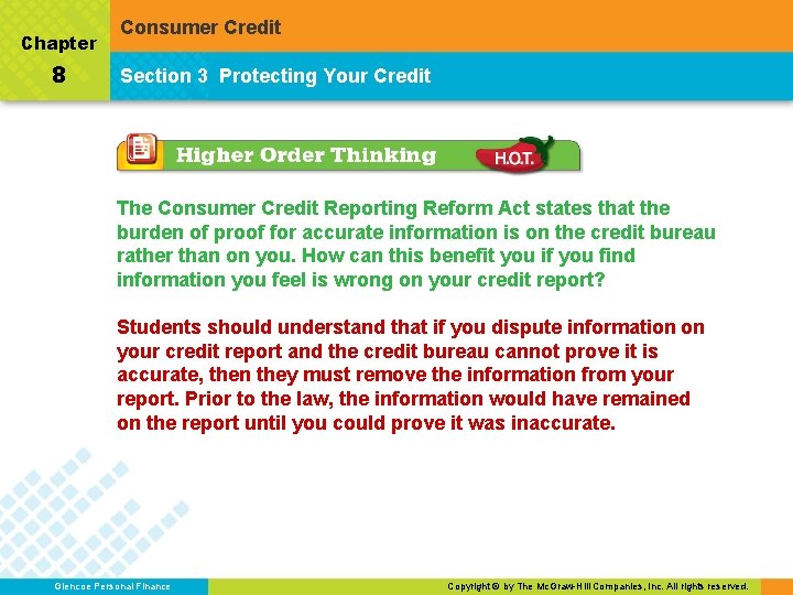 Chapter 8 Consumer Credit Section 3 Protecting Your Credit The Consumer Credit Reporting Reform