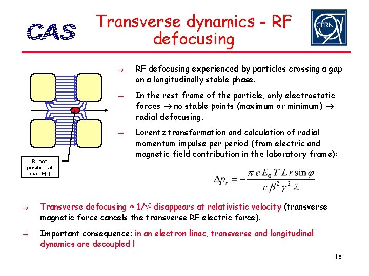 Transverse dynamics - RF defocusing Bunch position at max E(t) RF defocusing experienced by