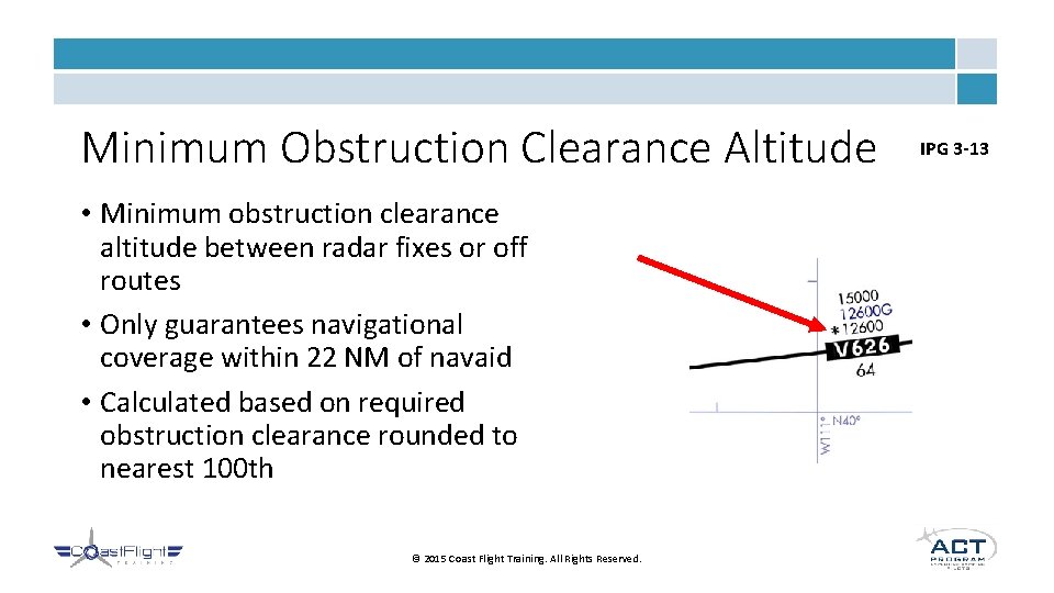 Minimum Obstruction Clearance Altitude • Minimum obstruction clearance altitude between radar fixes or off