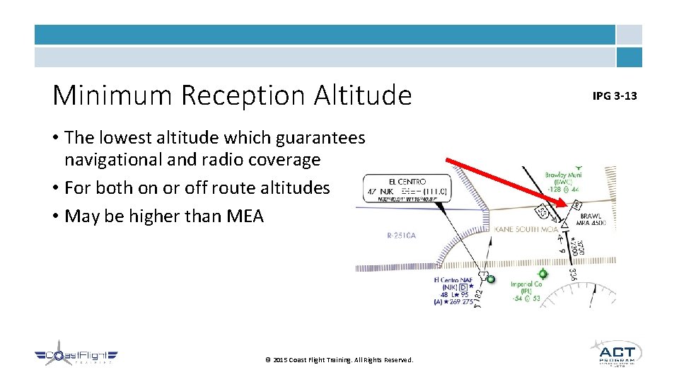 Minimum Reception Altitude • The lowest altitude which guarantees navigational and radio coverage •