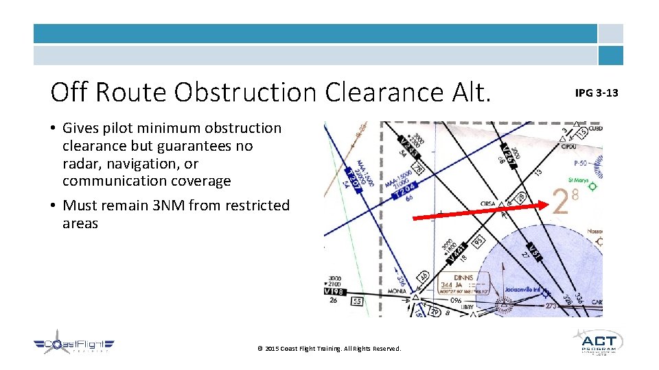 Off Route Obstruction Clearance Alt. • Gives pilot minimum obstruction clearance but guarantees no