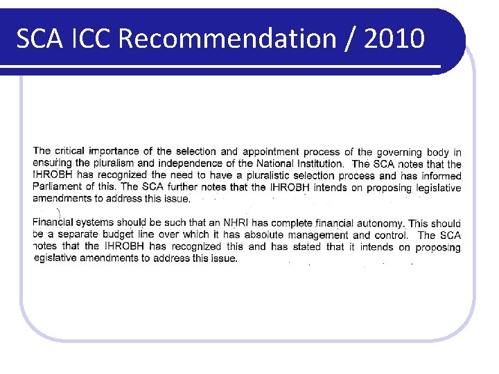 SCA ICC Recommendation / 2010 
