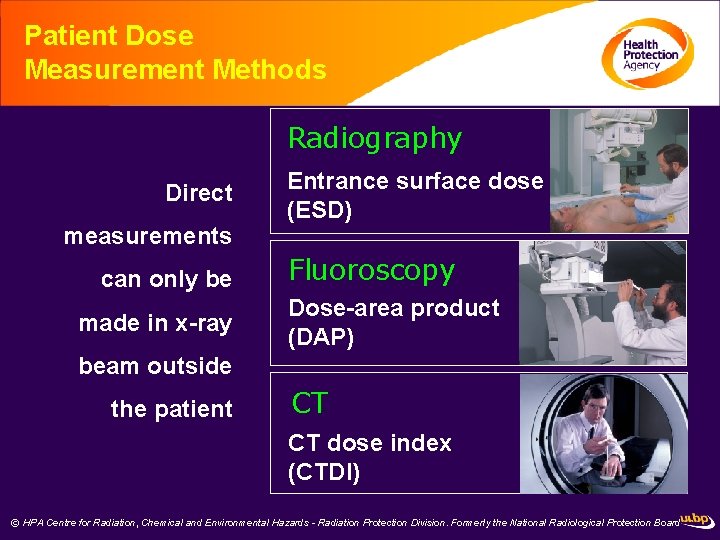 Patient Dose Measurement Methods Radiography Direct measurements can only be made in x-ray Entrance